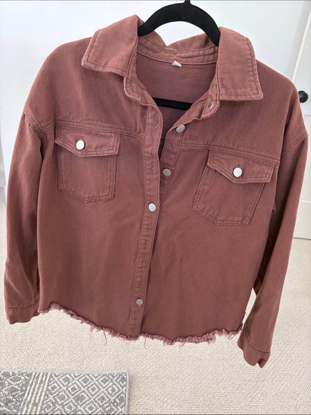 Frayed Hem Rust-Toned Button Jacket